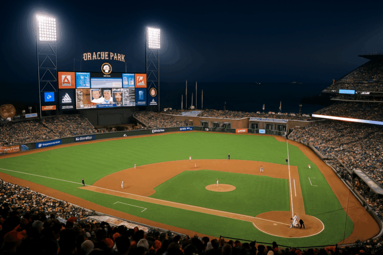 샌프란시스코 자이언츠 홈경기장의 야경 전경, MLB 중계 관련 블로그 삽입 이미지