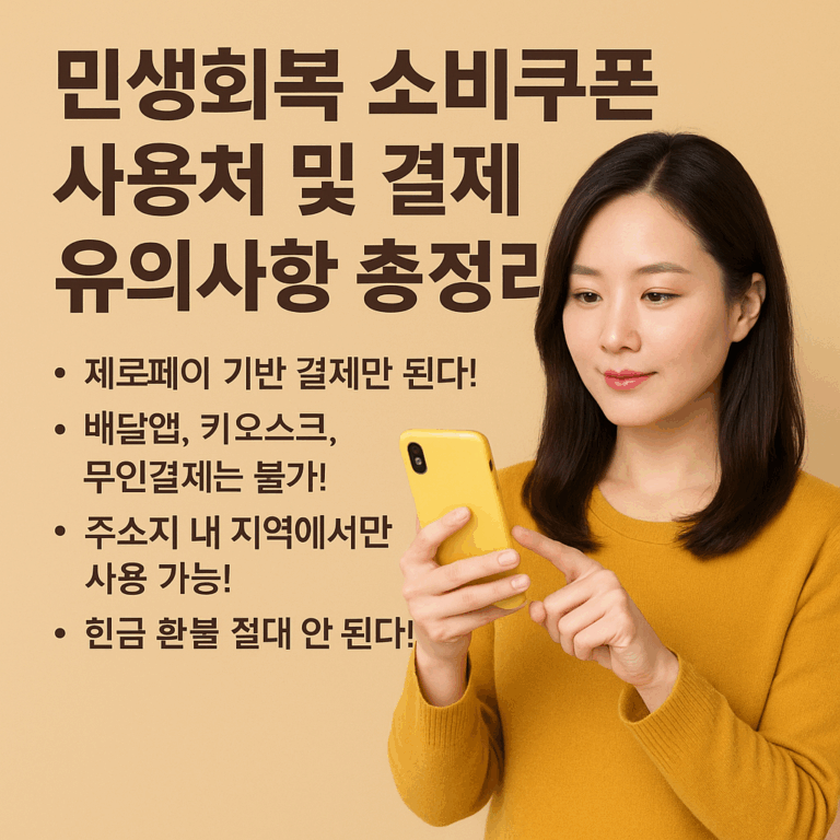 민생회복 소비쿠폰 신청 안내 텍스트가 중앙에 있는 흰 배경의 깔끔한 홍보 이미지