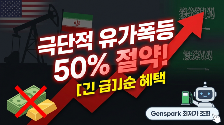 미국-이란 충돌, 사우디 감산으로 인한 극단적 유가폭등 상황에서 기름값 50%를 아낄 수 있는 선착순 혜택 정보를 담은 대표 이미지입니다.