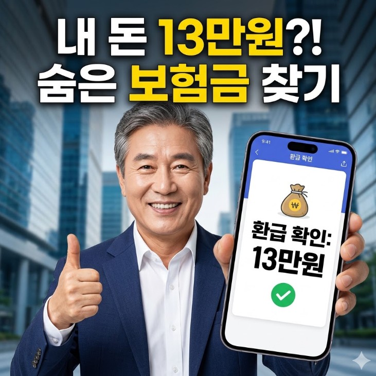 밝은 미소와 함께 엄지를 치켜세운 60대 신사(윤소장 캐릭터)가 스마트폰 화면의 '13만원 환급' 알림을 보여주는 썸네일 이미지.